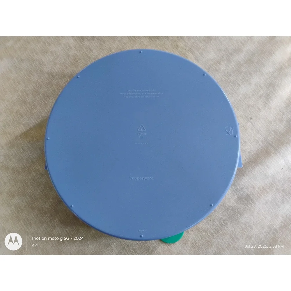 Tupperware Microwave Steamer 3-Piece Set 11in Blue White Green Plastic